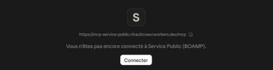 Fiche du connecteur affichant l'adresse du serveur MCP, le message Vous n'êtes pas encore connecté, et un bouton Connecter.